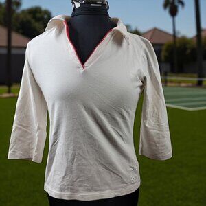 Casall White 3/4 Sleeve Athletic Polo Top Medium | Swedish Activewear